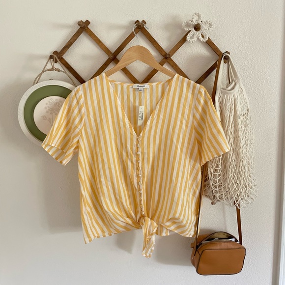 NWT Madewell Agency Tie-front button top in Pompano Stripe - Picture 3 of 6